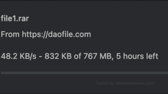 Browser download status showing a free Daofile link tracking at 48.2 KB/s.