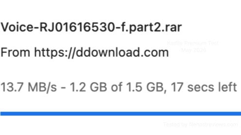 Google Chrome download bar showing a single DDownload premium file at 13.7 MB/s