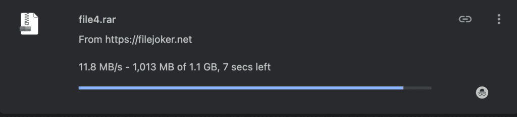 Google Chrome download bar displaying a single premium FileJoker archive tracking at 11.8 MB/s.