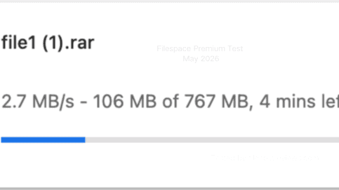 Google Chrome browser download bar tracking a single premium FileSpace link running at 2.7 MB/s.