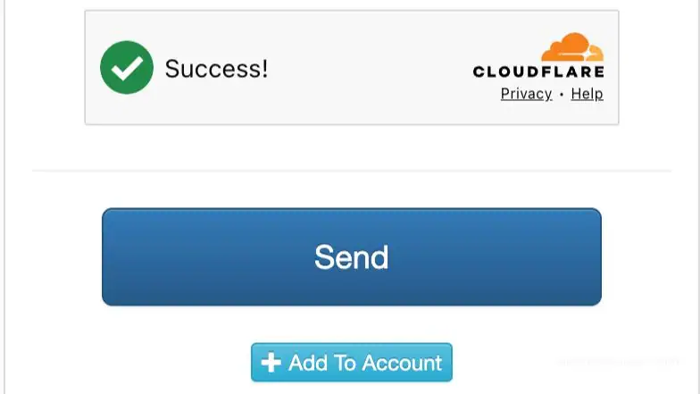 Cloudflare success checkbox verification showing above a blue Send button on Katfile.