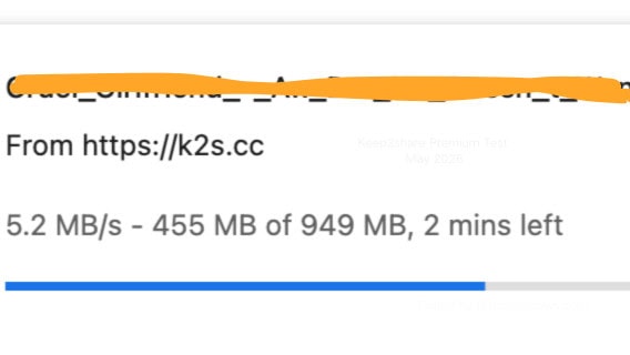 Google Chrome download manager showing a single active Keep2Share premium file download reaching 5.2 MB/s.