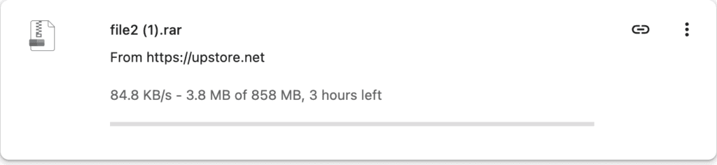Chrome download manager tracking an active free Upstore stream locked at 84.8 KB/s.