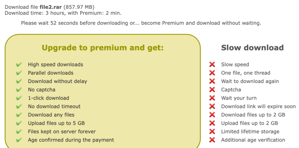 Upstore free download page tracking a mandatory 60-second waiting countdown timer.