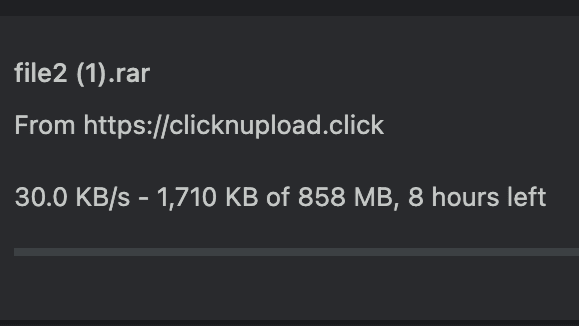 Chrome download tab showing a Clicknupload file limited to exactly 30.0 KB/s.