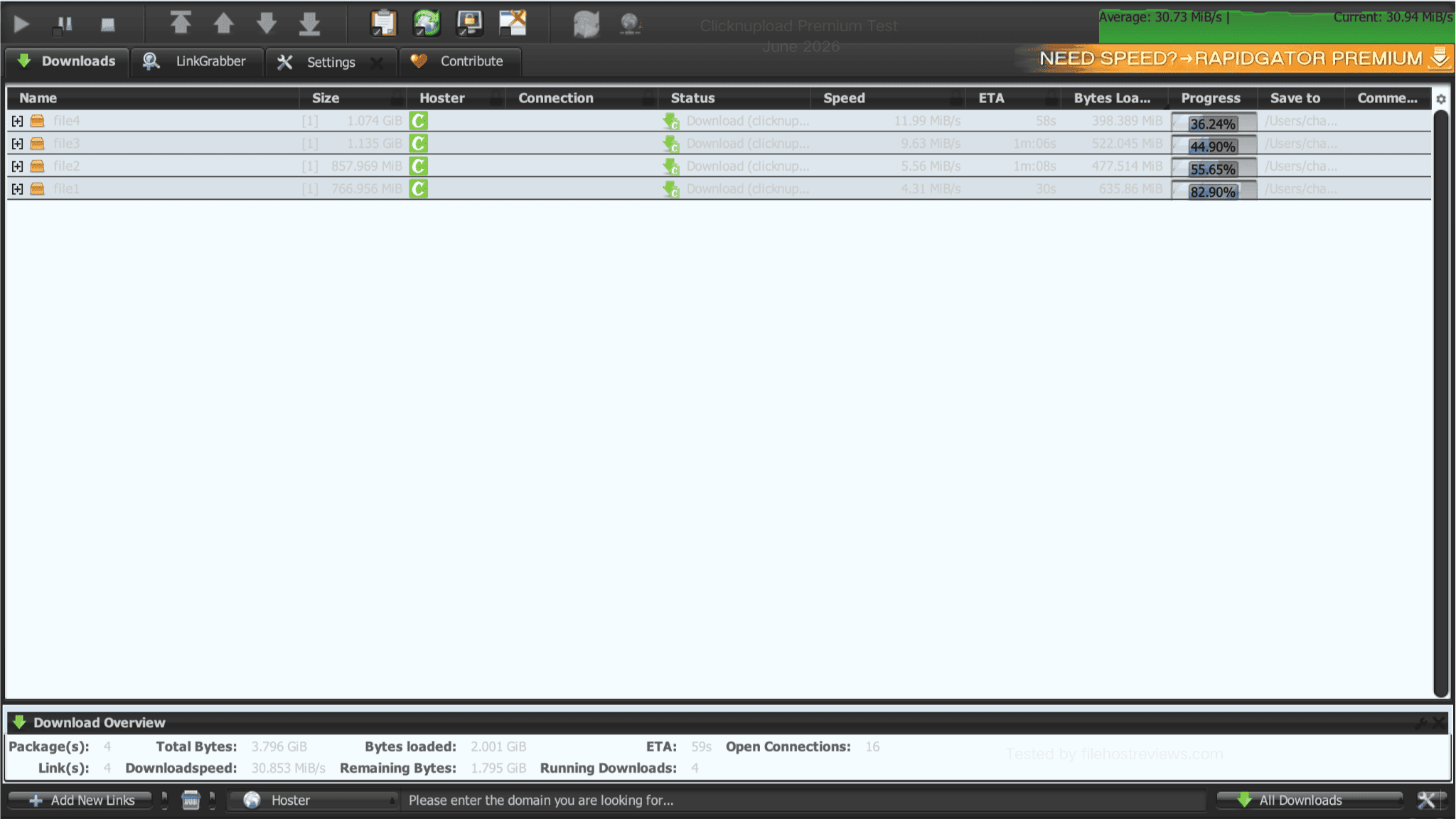 Syncing active premium account details inside the JDownloader 2 account manager.