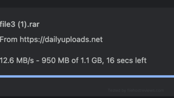 Google Chrome interface running a single premium DailyUploads stream at 12.6 MB/s.