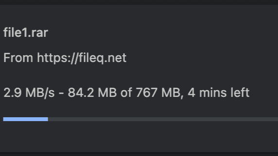 Chrome download tab tracking a FileQ guest file downloading at 2.9 MB/s.