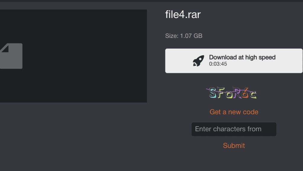 TezFiles free download gateway showing the alphanumeric reCAPTCHA security checklist.