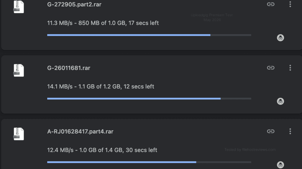 Chrome parallel downloads scaling smoothly with three separate premium files hitting over 37 MB/s total.