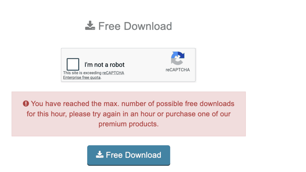 Uploadgig server alert panel showing the maximum free file limit reached for this hour.