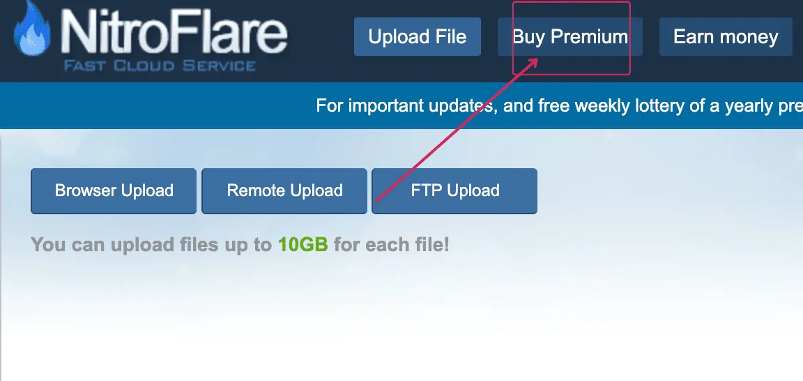 Buy Premium link in the NitroFlare account menu