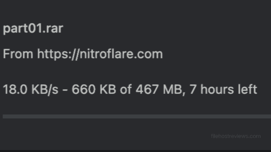 NitroFlare free download running at 18.0 KB per second in Chrome