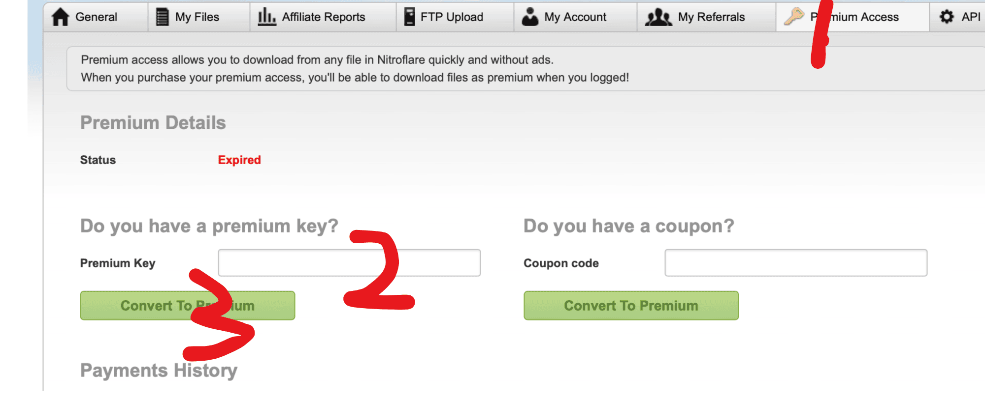 NitroFlare Premium Key redemption field in account settings