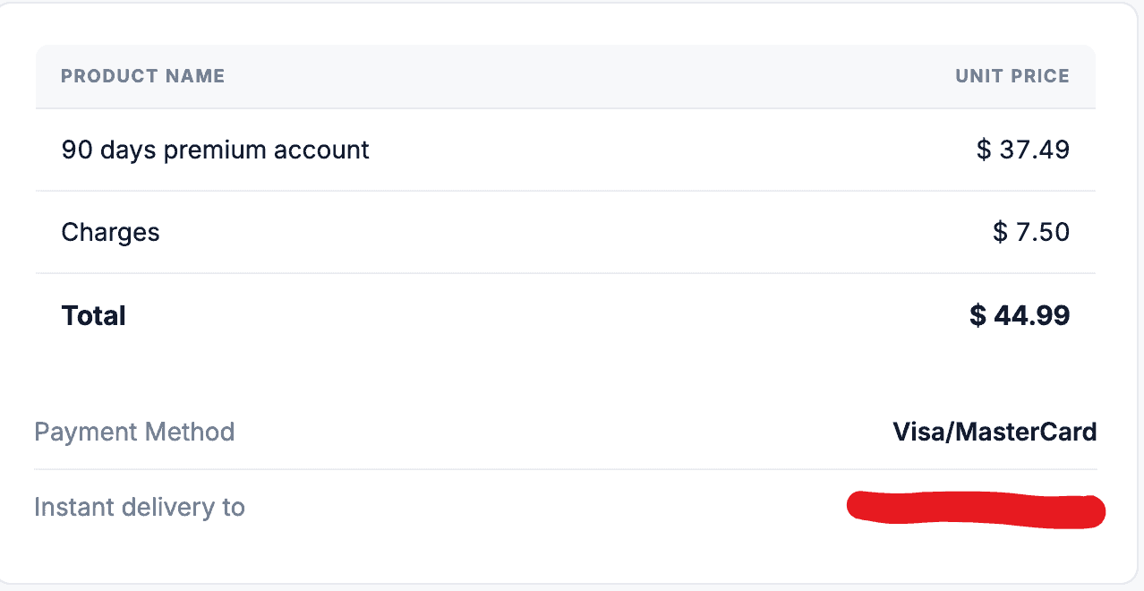 90-day card checkout displaying a $37.49 item price plus $7.50 in charges.