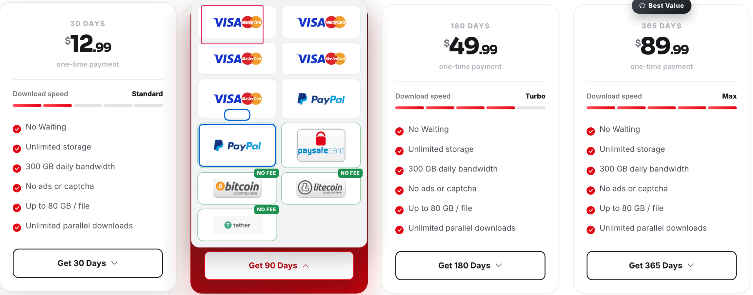Payment menu showing card, PayPal, paysafecard and cryptocurrency options.
