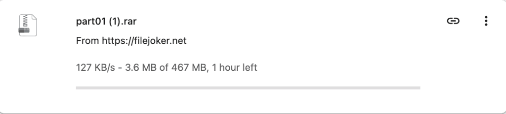 Free Chrome download at 127 KB/s with about one hour remaining.