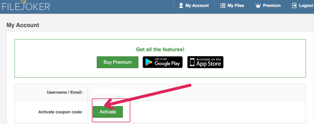 My Account showing where to open the reseller coupon activation form.