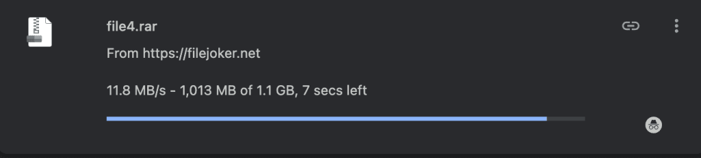 Single Chrome download showing 11.8 MB/s for a paid FileJoker transfer.