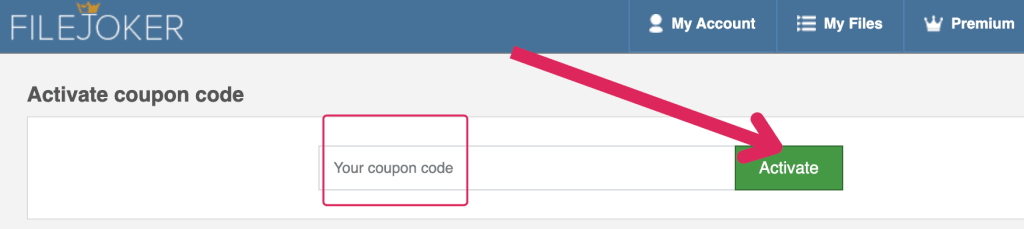 Reseller coupon entry field and Activate button for applying purchased access.