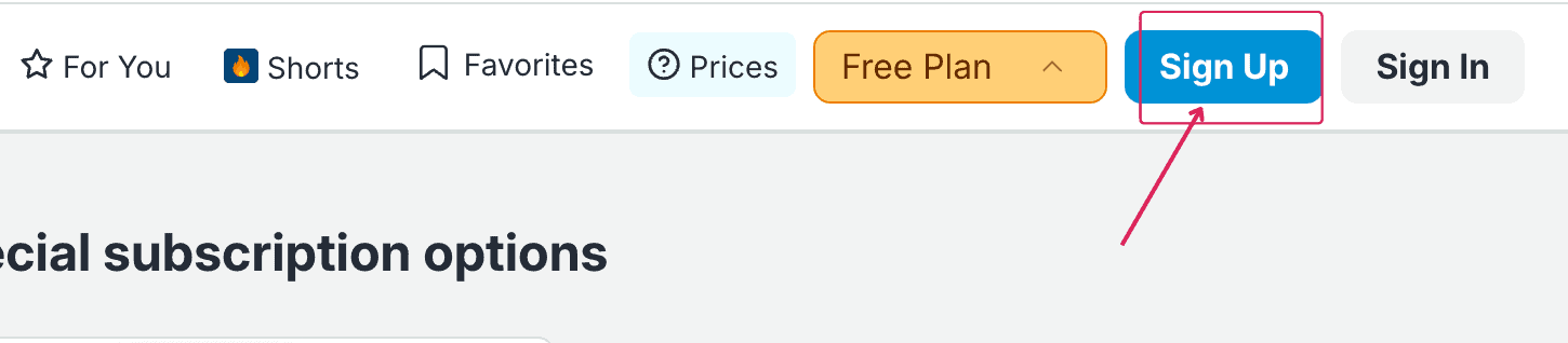 Keep2Share navigation highlighting the Sign Up button